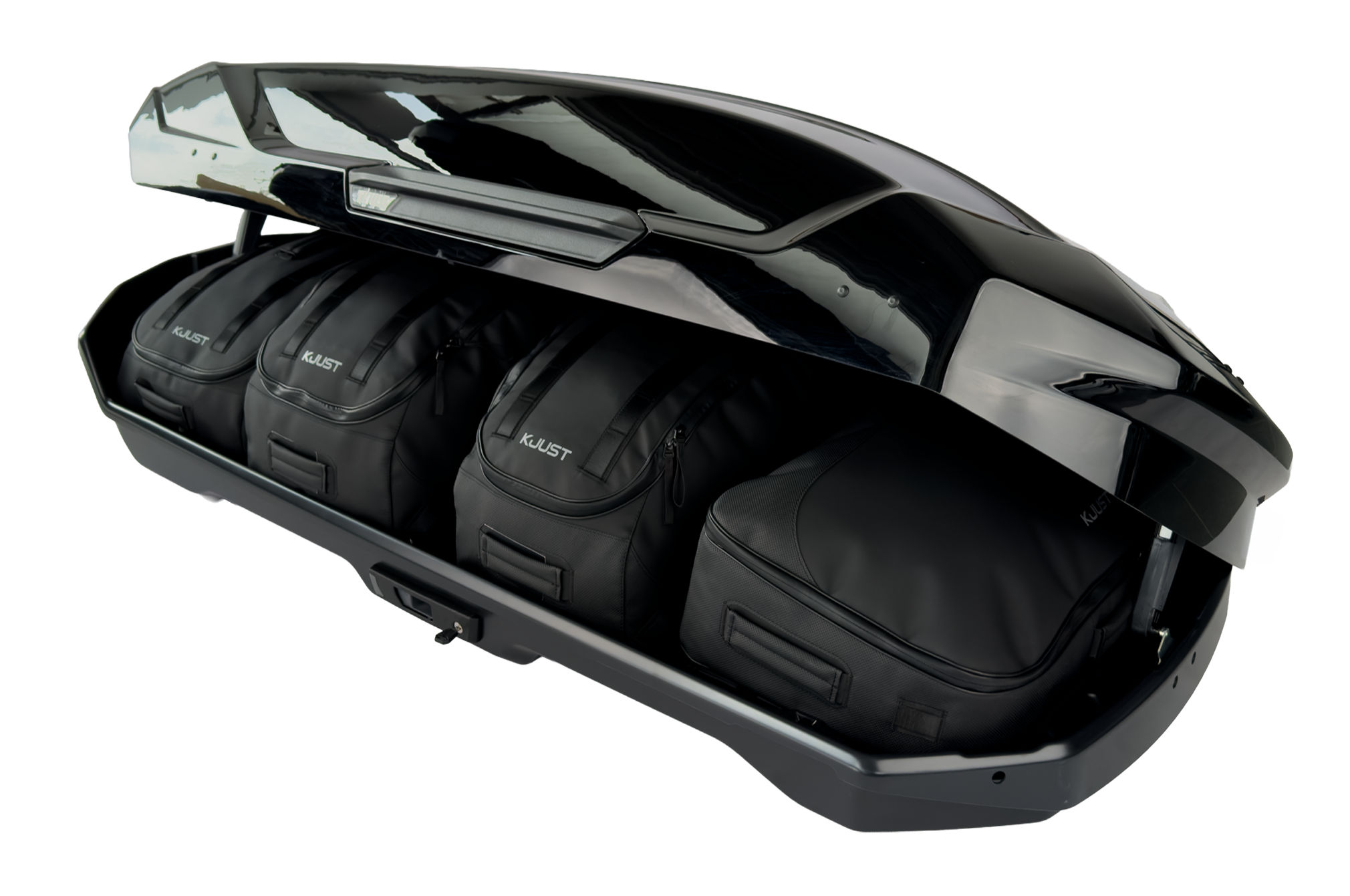 Torby KJUST PRO do boksu dachowego Thule Motion 3 L — torby ułożone w boksie
