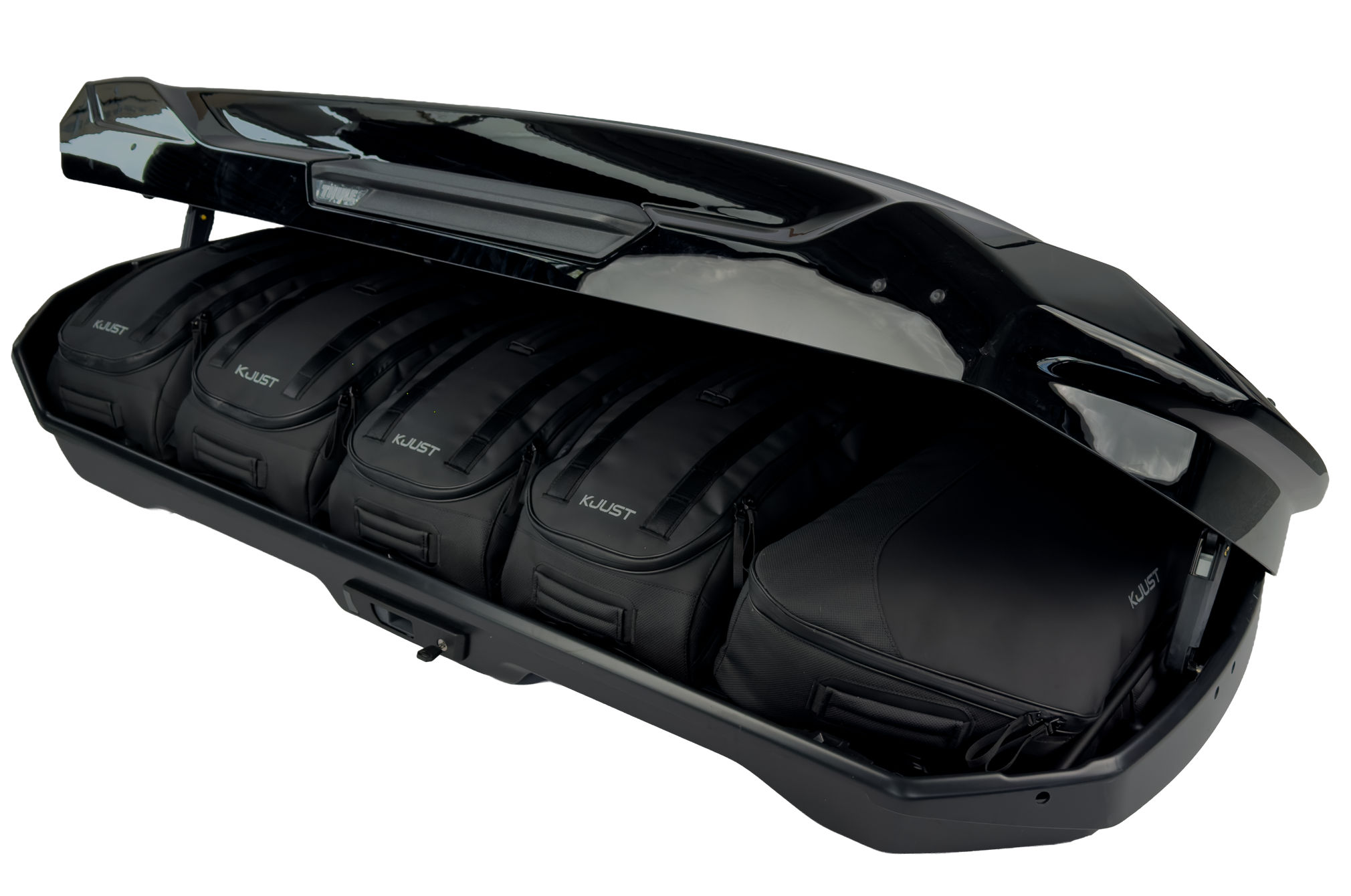 Torby KJUST PRO do boksu dachowego Thule Motion 3 L LOW — torby ułożone w boksie
