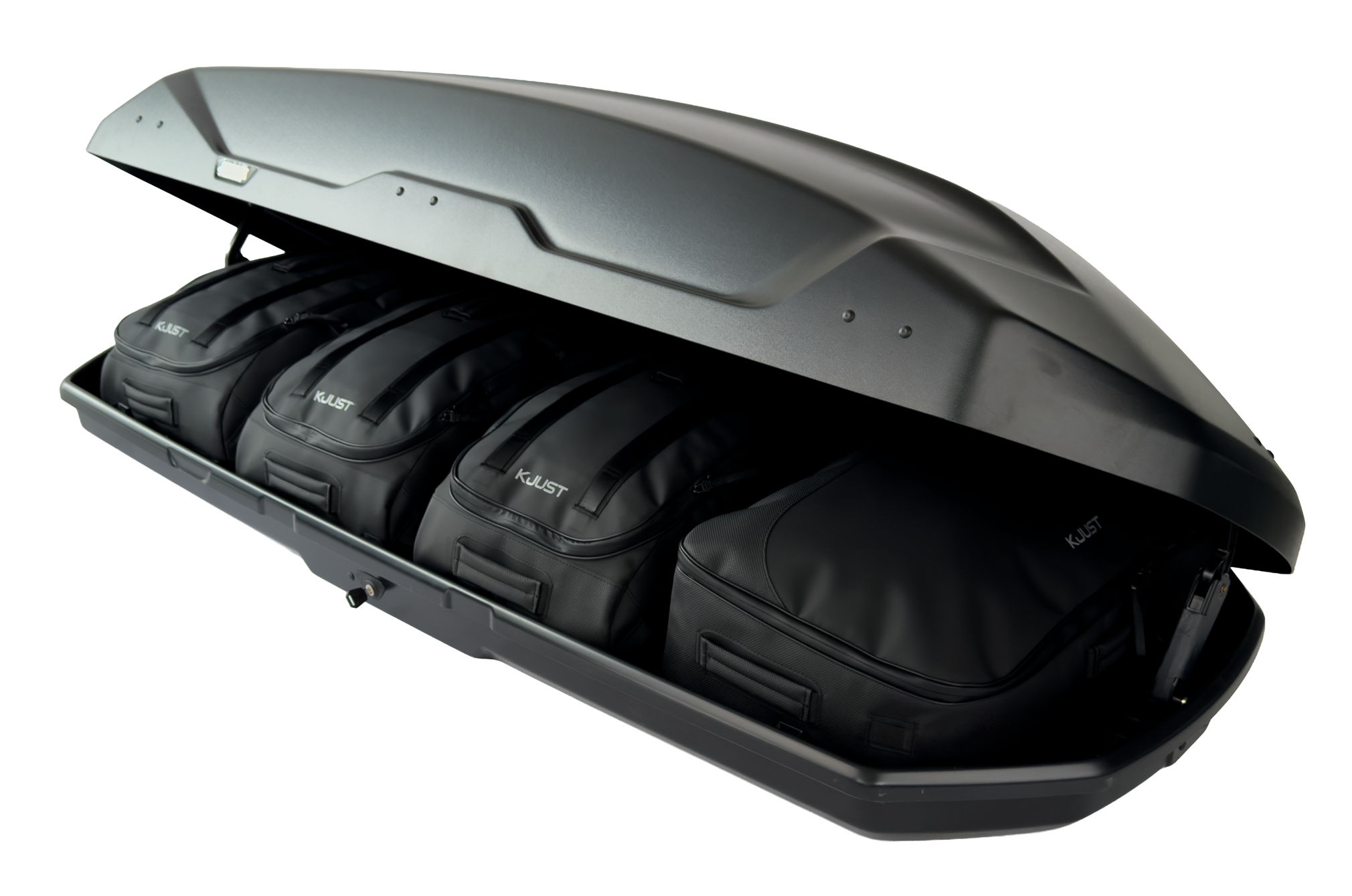 Torby KJUST PRO do boksu dachowego Thule Pulse 2 L — torby ułożone w boksie