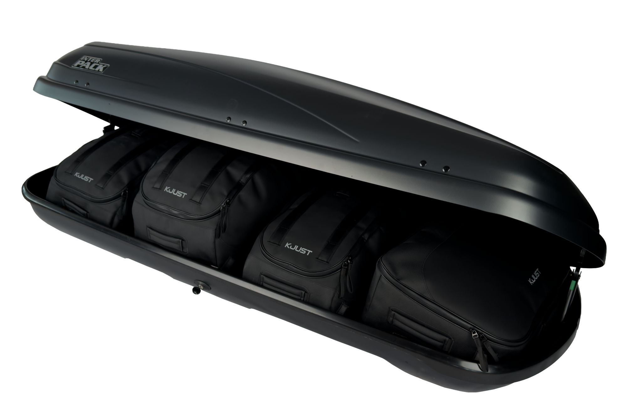 Torby KJUST PRO do boksu dachowego Interpack Horizon L — torby ułożone w boksie