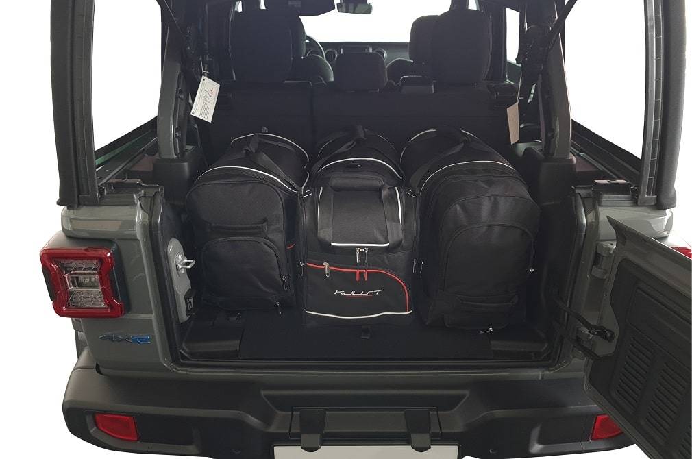 Torby KJUST AERO do Jeep Wrangler Plug-In Hybrid IV (JL) — zestaw ułożony w bagażniku