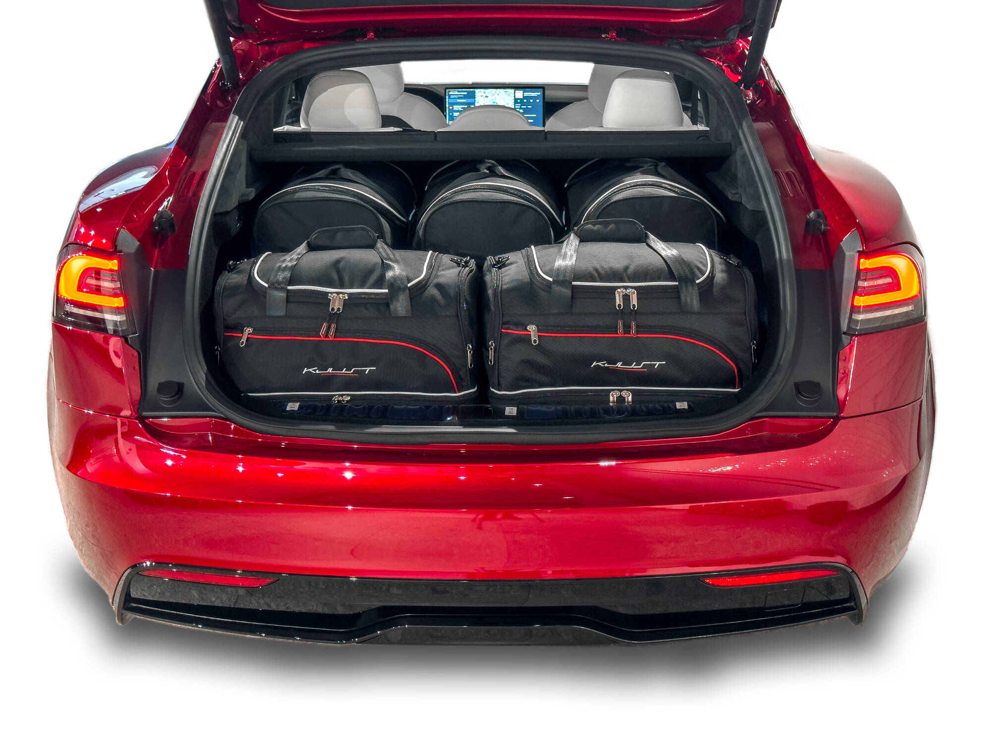 Torby KJUST SPORT do Tesla Model S I (5YJS) — zestaw ułożony w bagażniku