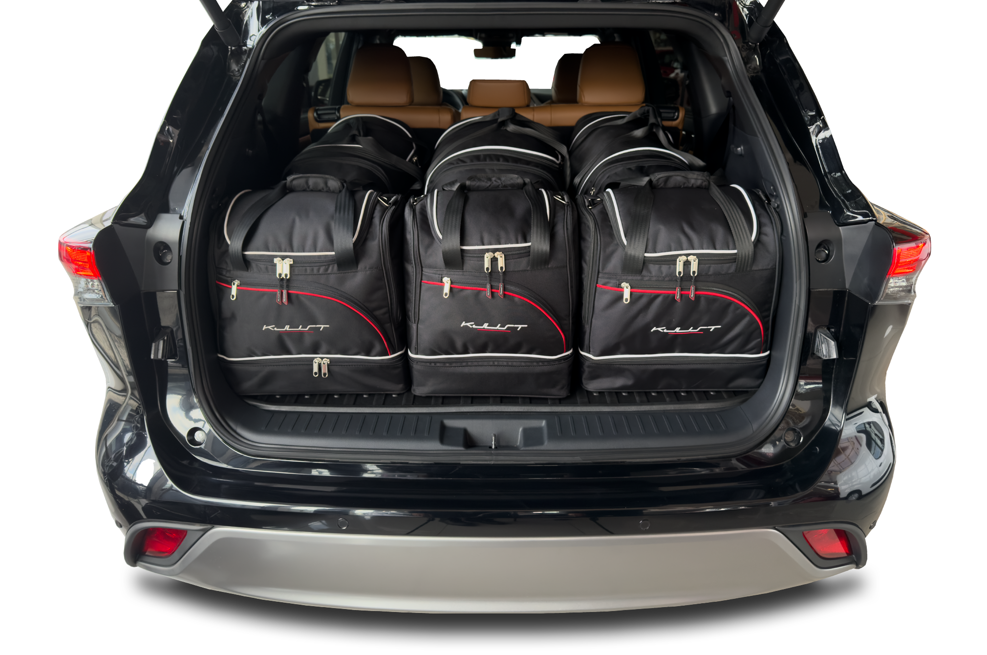 Torby KJUST SPORT do Toyota Highlander Hybrid XU70 — zestaw ułożony w bagażniku